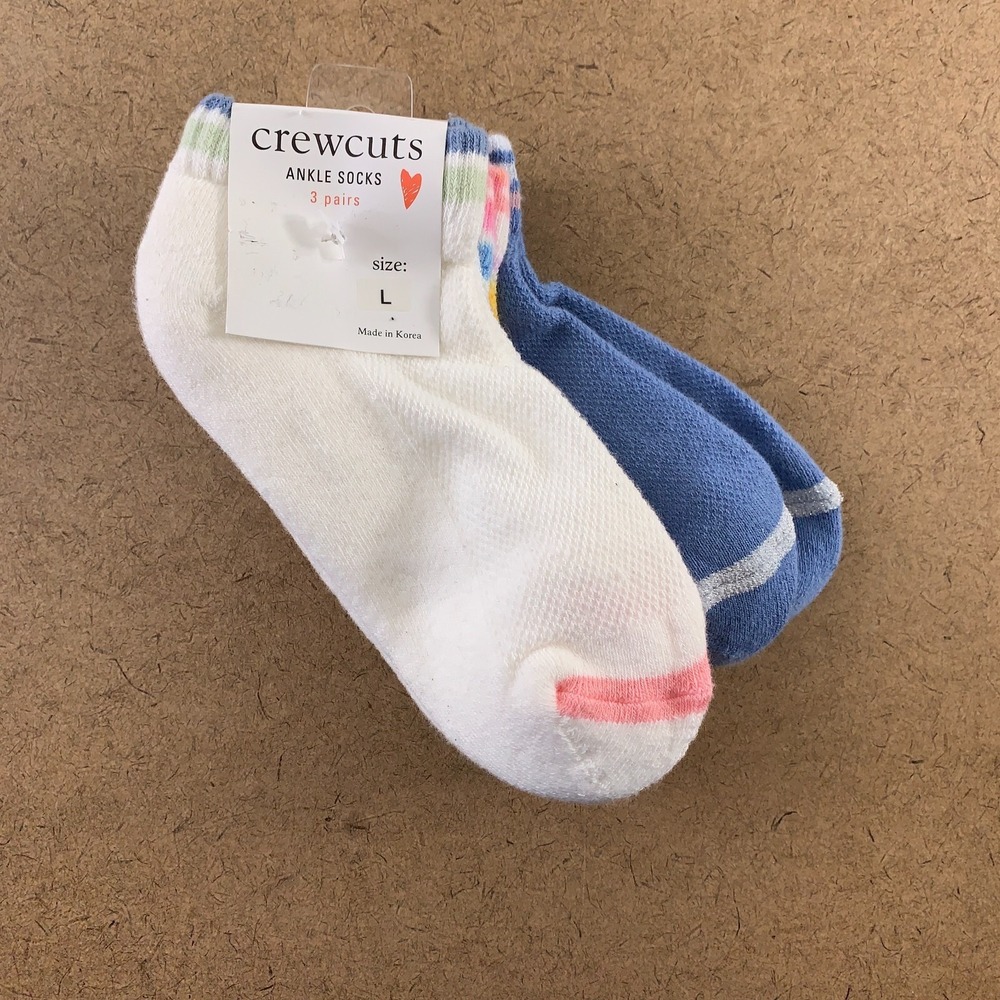 J.Crew CrewCuts Girls Shoe Size 3-5 Colroful 3 Pack Athletic Ankle Socks NWT